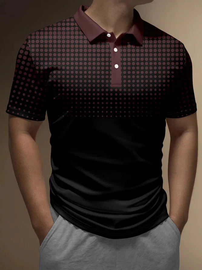 Gradient Black And Brown Polka Dots Printing Short Sleeve Polo BestDVibe