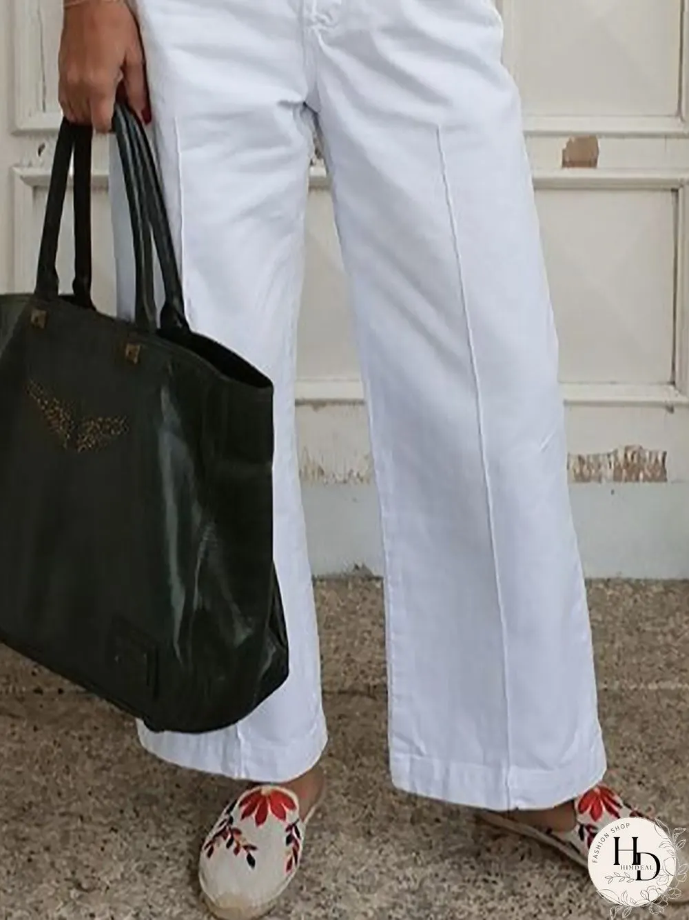 Plain Pockets Plus Size Buttoned Casual Pants