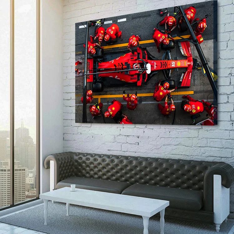 Charles Leclerc Driving Ferrari SF90 Pit Stop Formula 1 Canvas Wall Art - Design Canvas Art