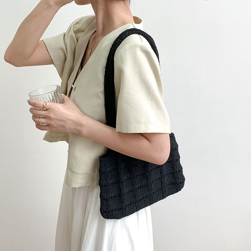 Women's plaid knitted bag fashion retro knitted bag