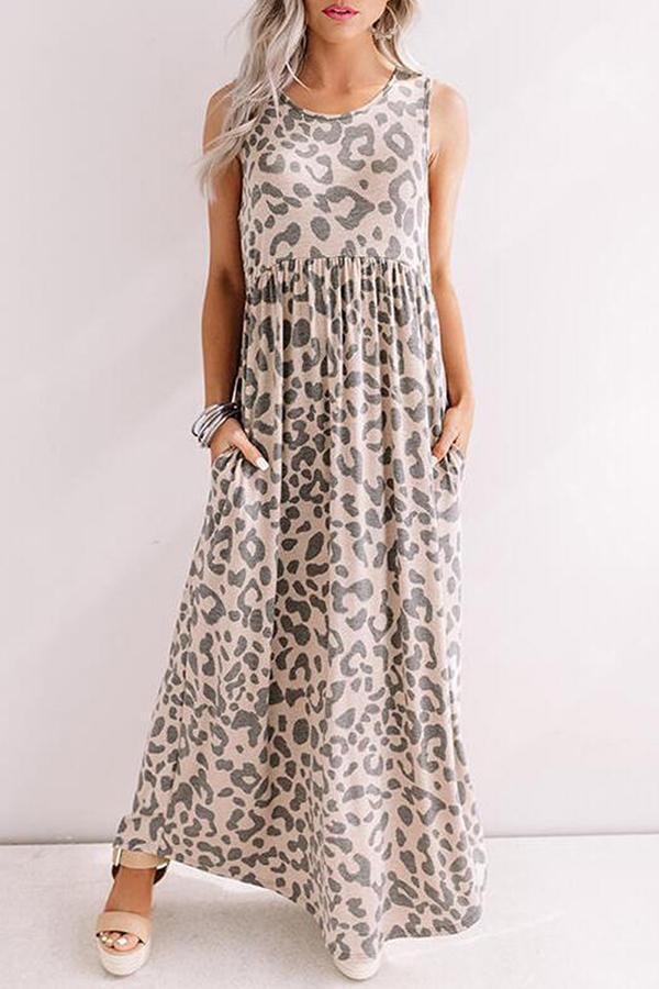 Leopard Print Sleeveless Maxi Dress P13157
