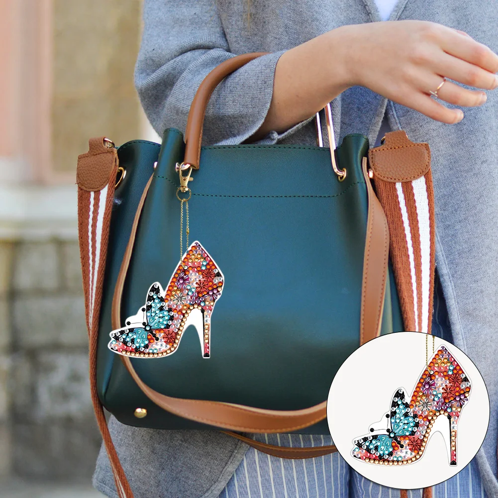 6pcs DIY Butterfly High Heels Full Drill Diamonds Pendants Double Sided Gift for Kids