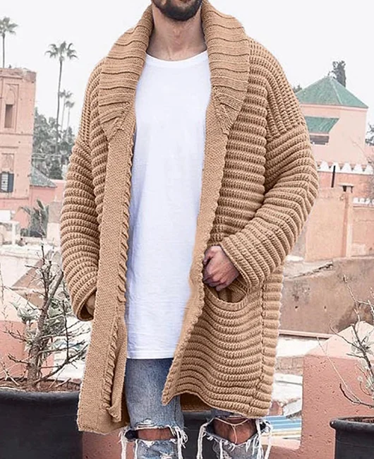 Casual Shawl Collar Pockets Knitted Long Cardigan Sweater Okaywear