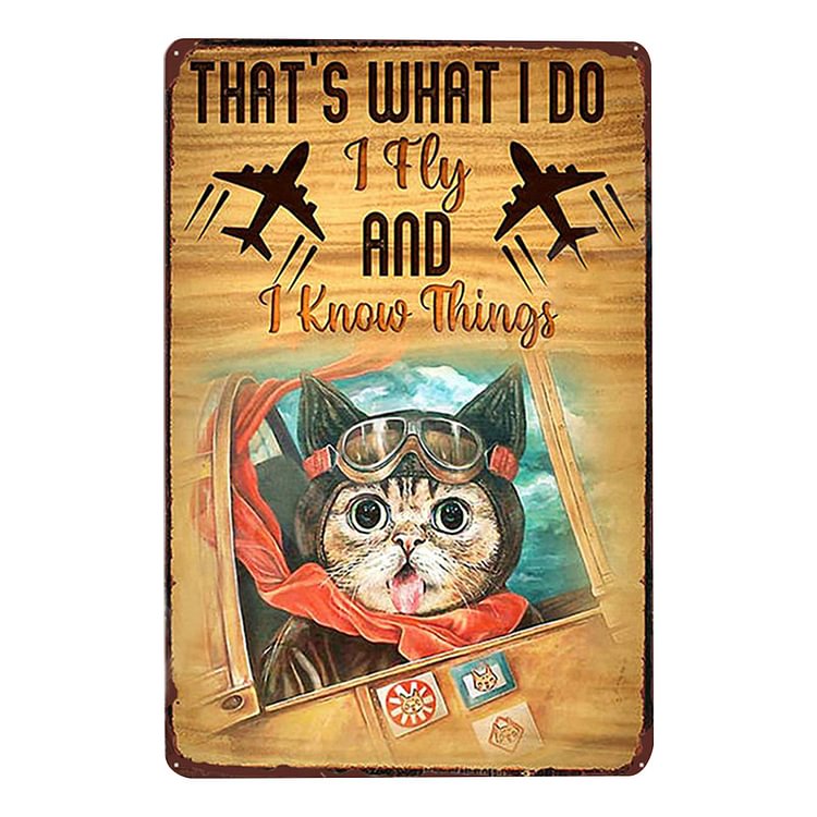 Cat - That's What I Do I Fly And I Know ThingsVintage Tin Signs/Wooden Signs - 7.9x11.8in & 11.8x15.7in