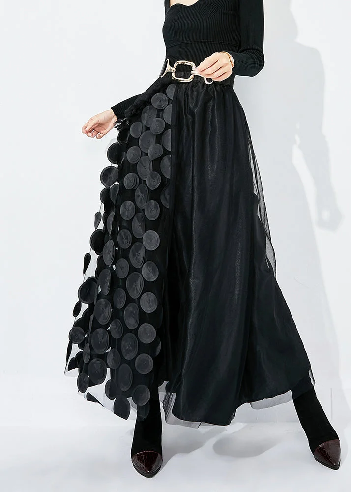 4.29Chic Black Ruffled Patchwork Dot Tulle A Line Skirts Summer