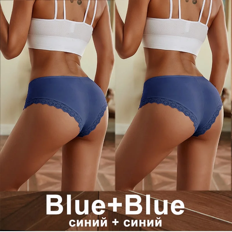 2PCS/Set Women Underwear Lace Panties Underwear Sexy Seamless Female Lingerie Intimate Underpants Cheekie Panties Floral Finetoo