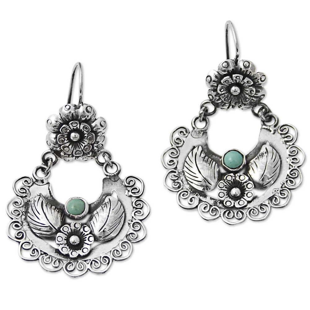 

Retro Flower Turquoise Drop Earrings Antique Ear Hook Women Jewelry Gift, 501 Original