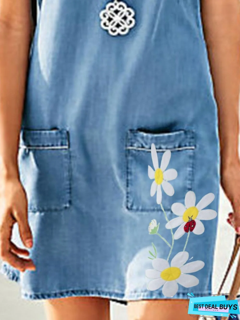 Blue Casual Printed Short Sleeve Weaving Tunic Dress