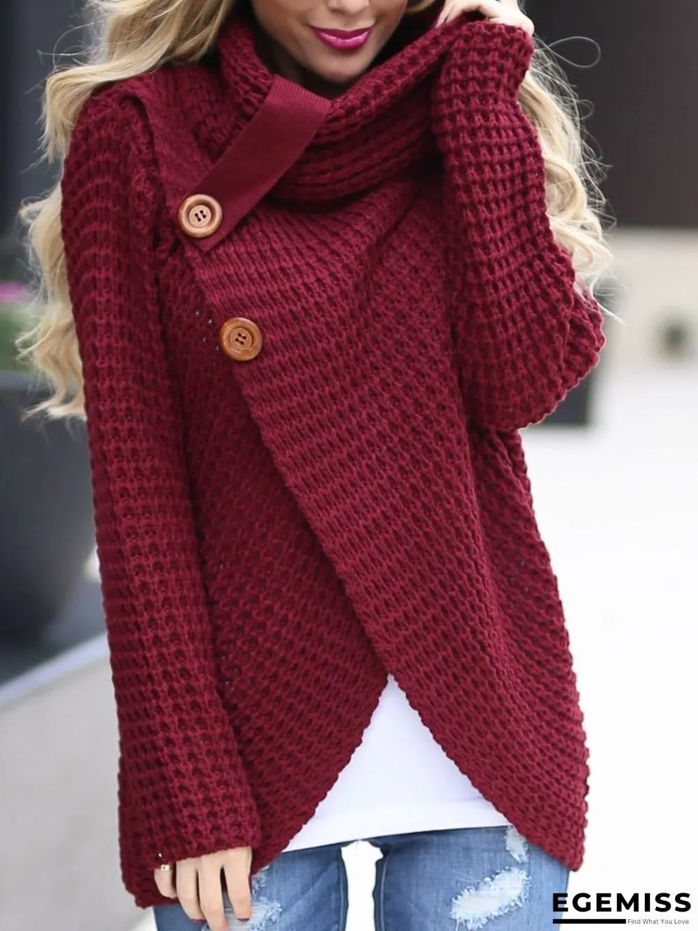 Casual Knitted Solid Buttoned Thin Sweater | EGEMISS