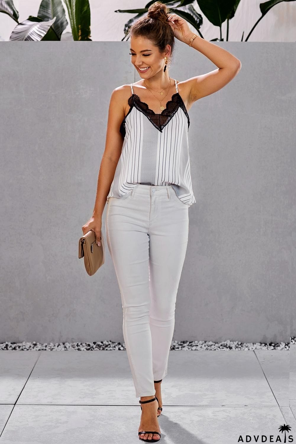 White Stripe Love Bites Lace Cami Tank