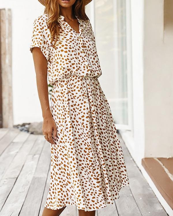 Print Short Sleeves A-line Casual/Elegant Midi Dresses - Chicaggo