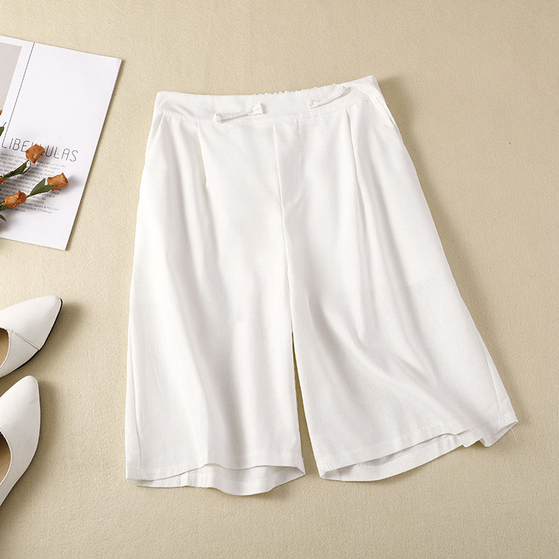 Cotton and linen casual straight cropped shorts