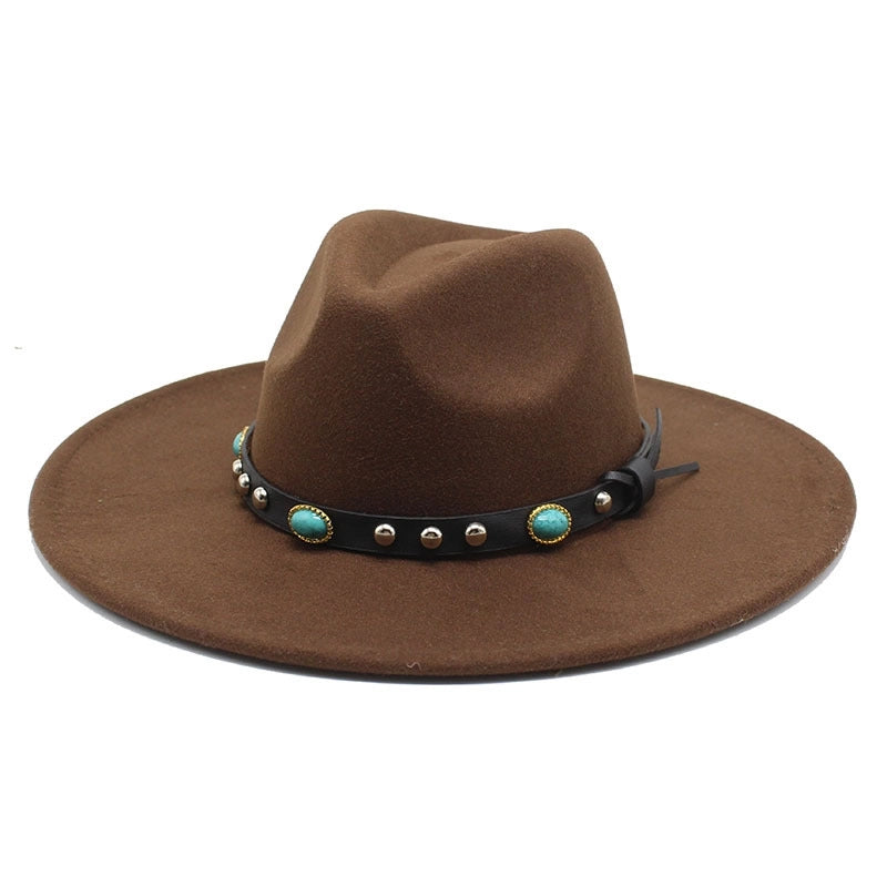 Classic Panama Autumn And Winter Men And Women Denim Woolen Hat New Big Brim Hat