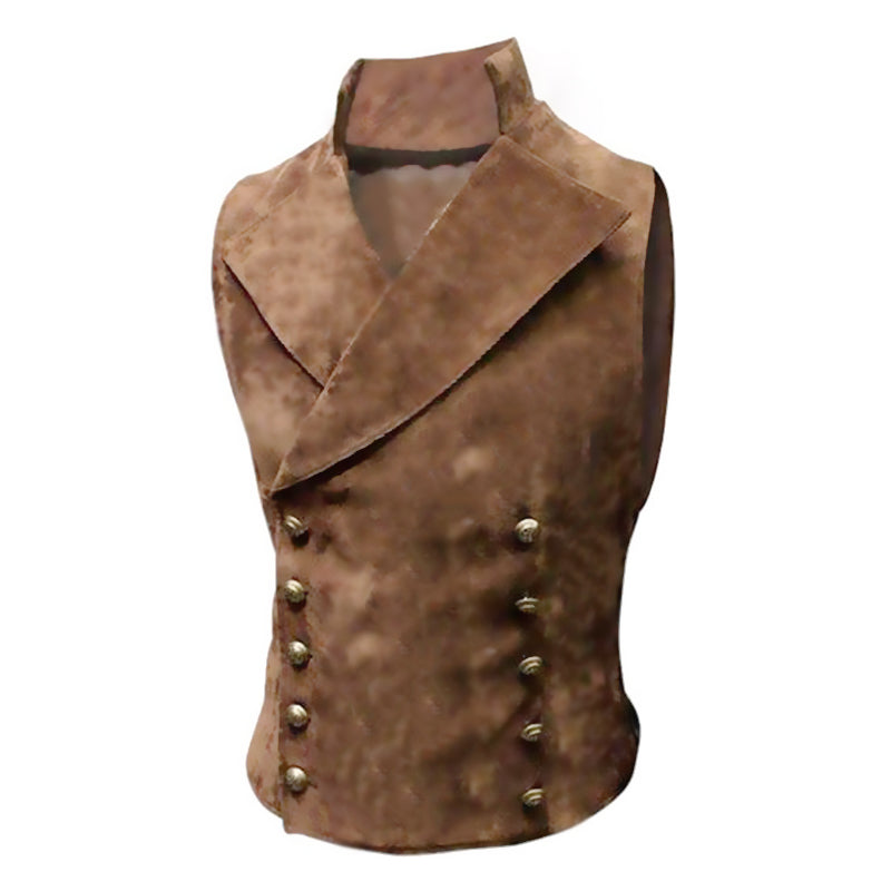 MEN'S STAND COLLAR SUEDE DOUBLE BREASTED VEST