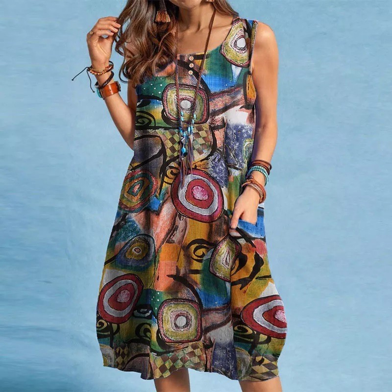 Mature Women's Summer Floral Print Dress