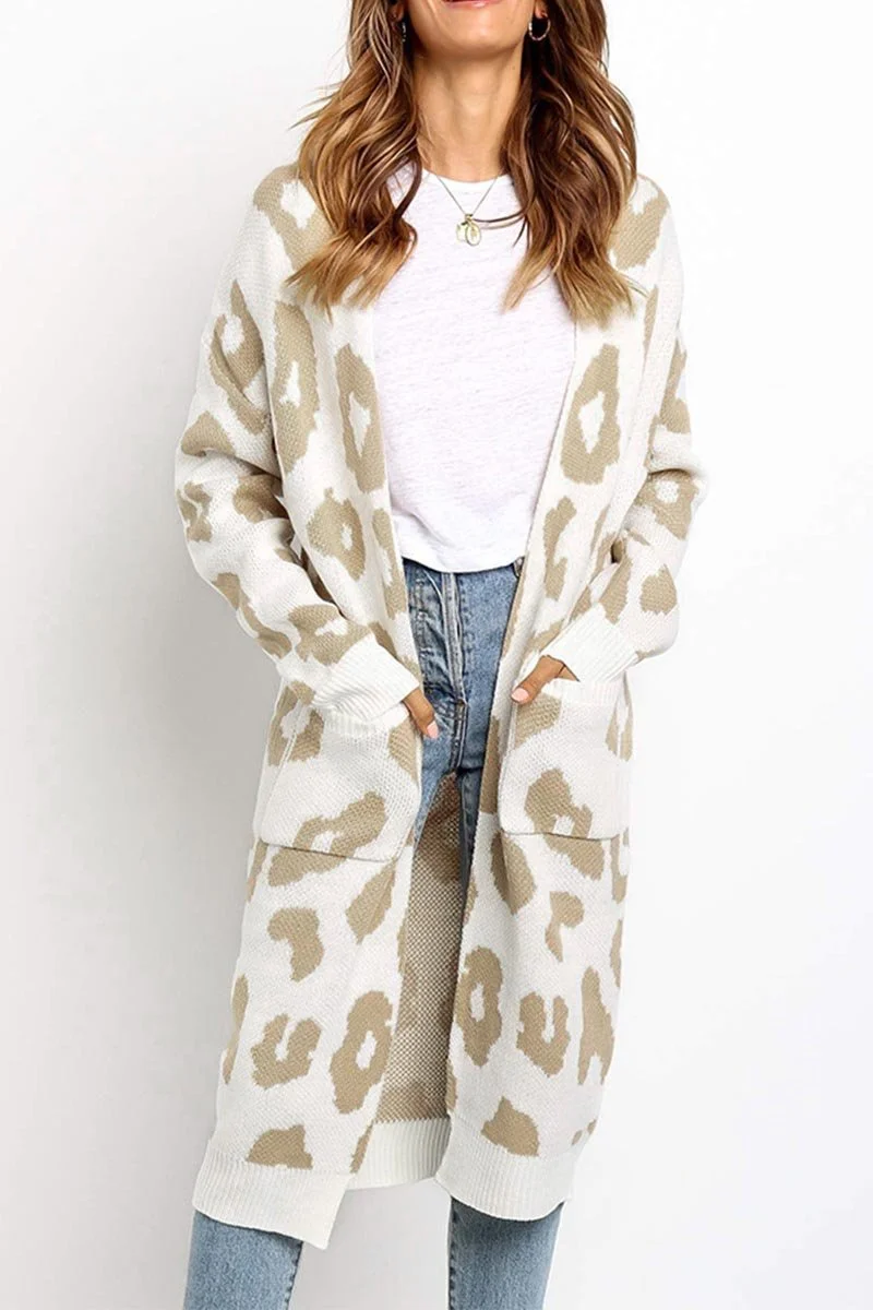 ABEBEY Leopard Print Sweet Comfy Cardigan Tops Sweater(3 Colors)
