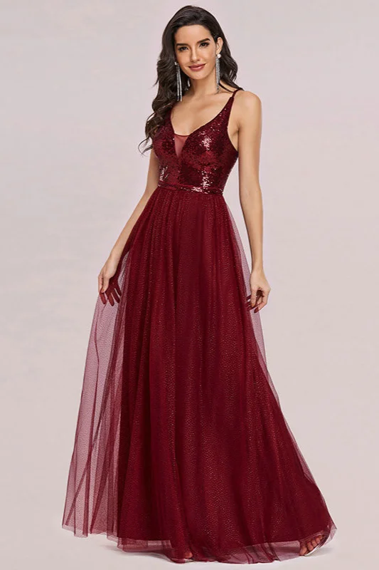 Bugrundy V-Neck Sequins Long Prom Dress On Sale - lulusllly