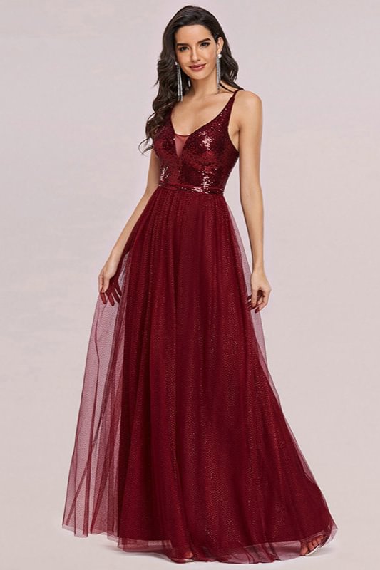 Bugrundy V-Neck Sequins Long Prom Dress On Sale - lulusllly