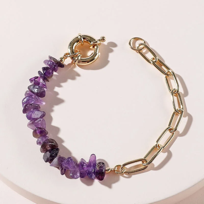 Bright-colored Half Natural Stone and Chain Fashion Bracelets