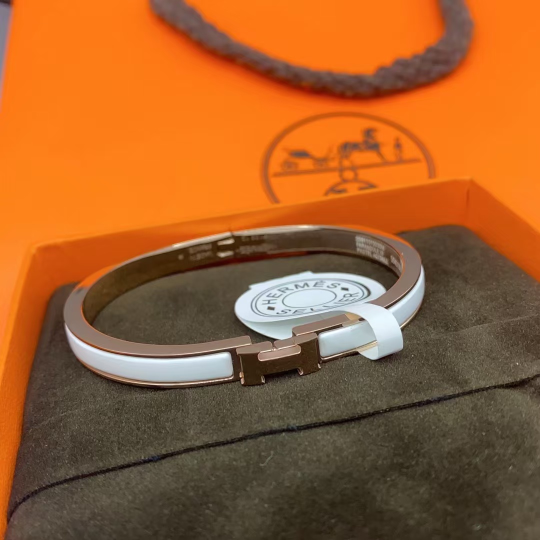 Buy replica Hermes H White Enamel Bracelet and replica jewelry from PICKS Jewelry