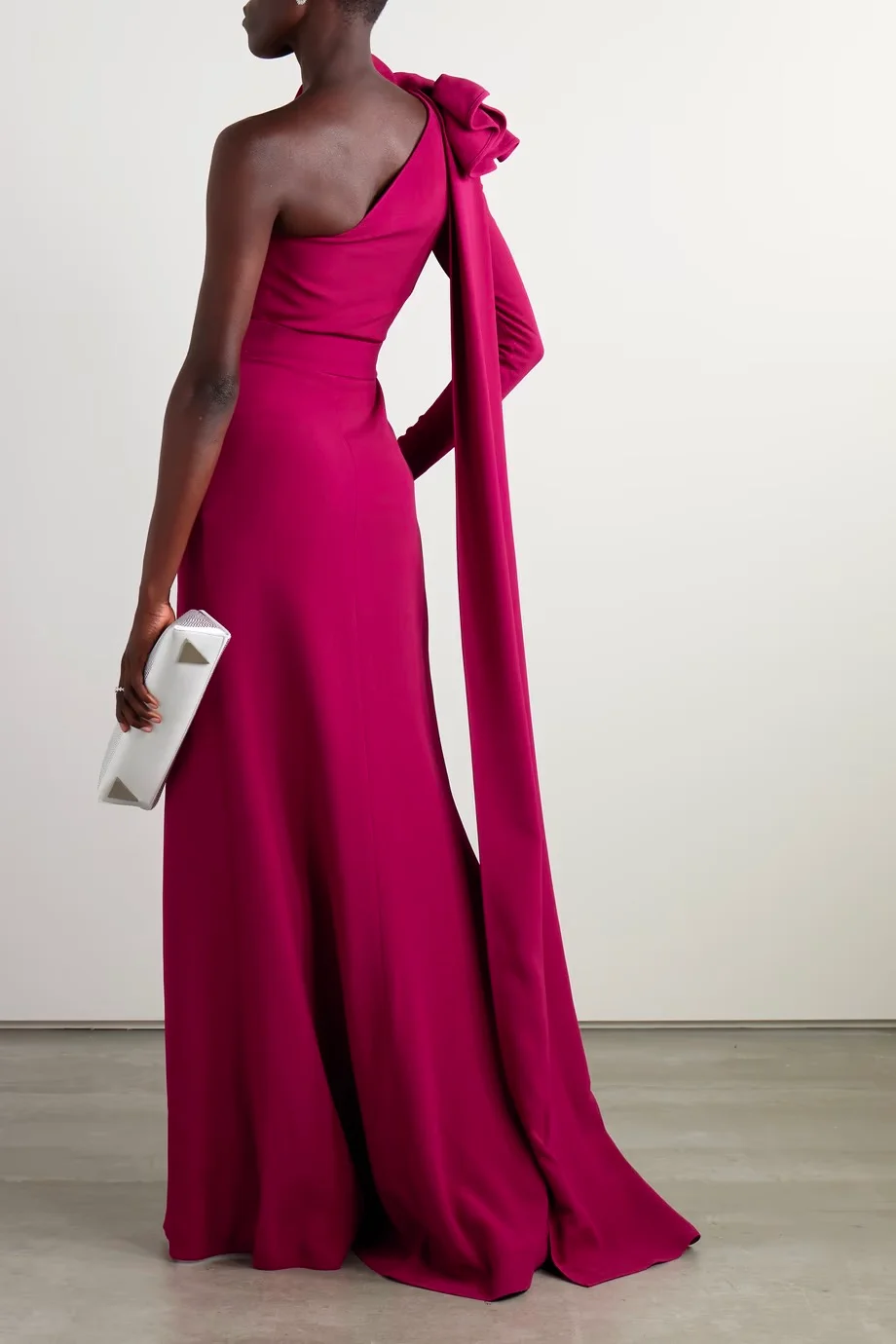 One-shouler draped cady gown