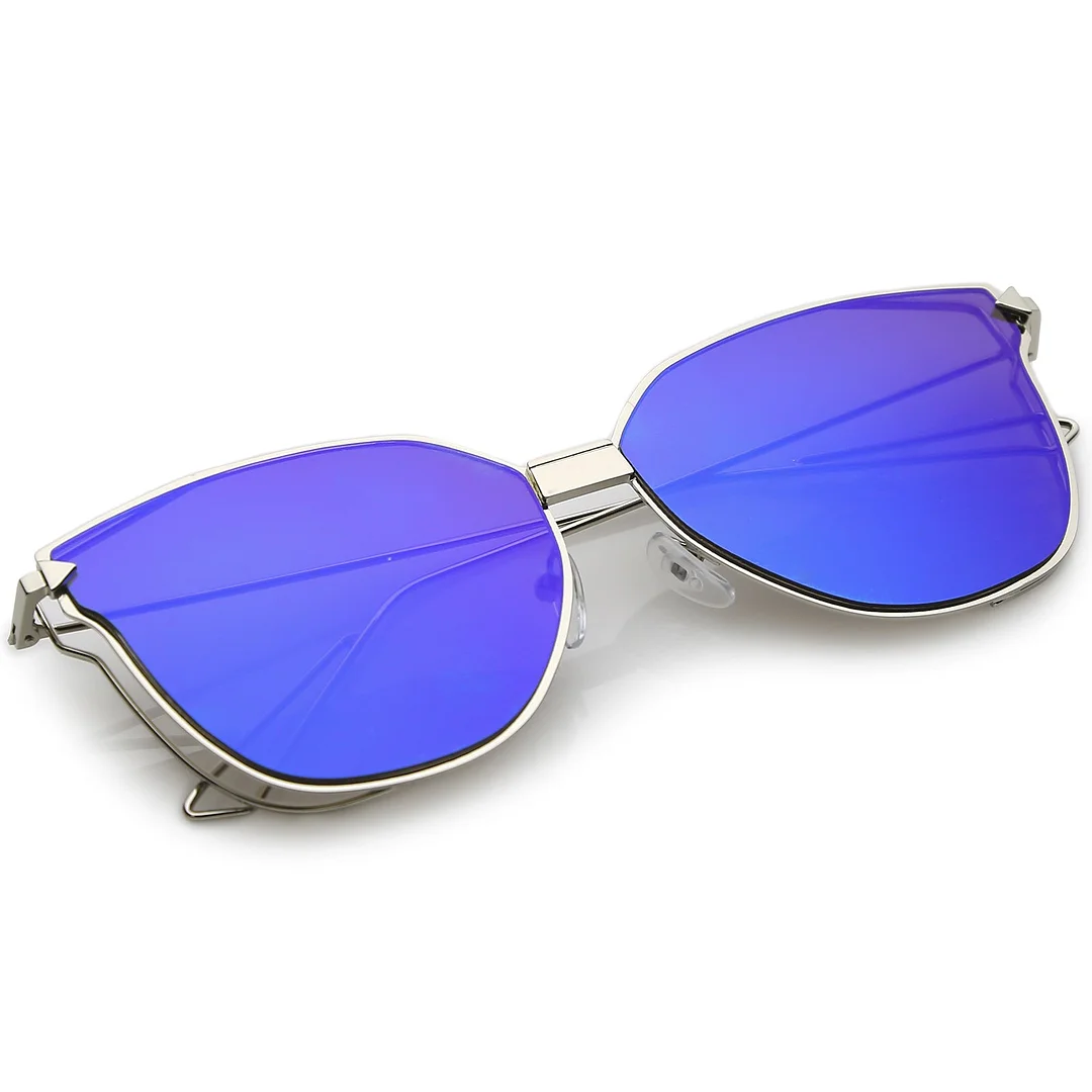 Oversize Cat Eye glasses With Mirrored Flat Lens And Wire Arms 59mm
