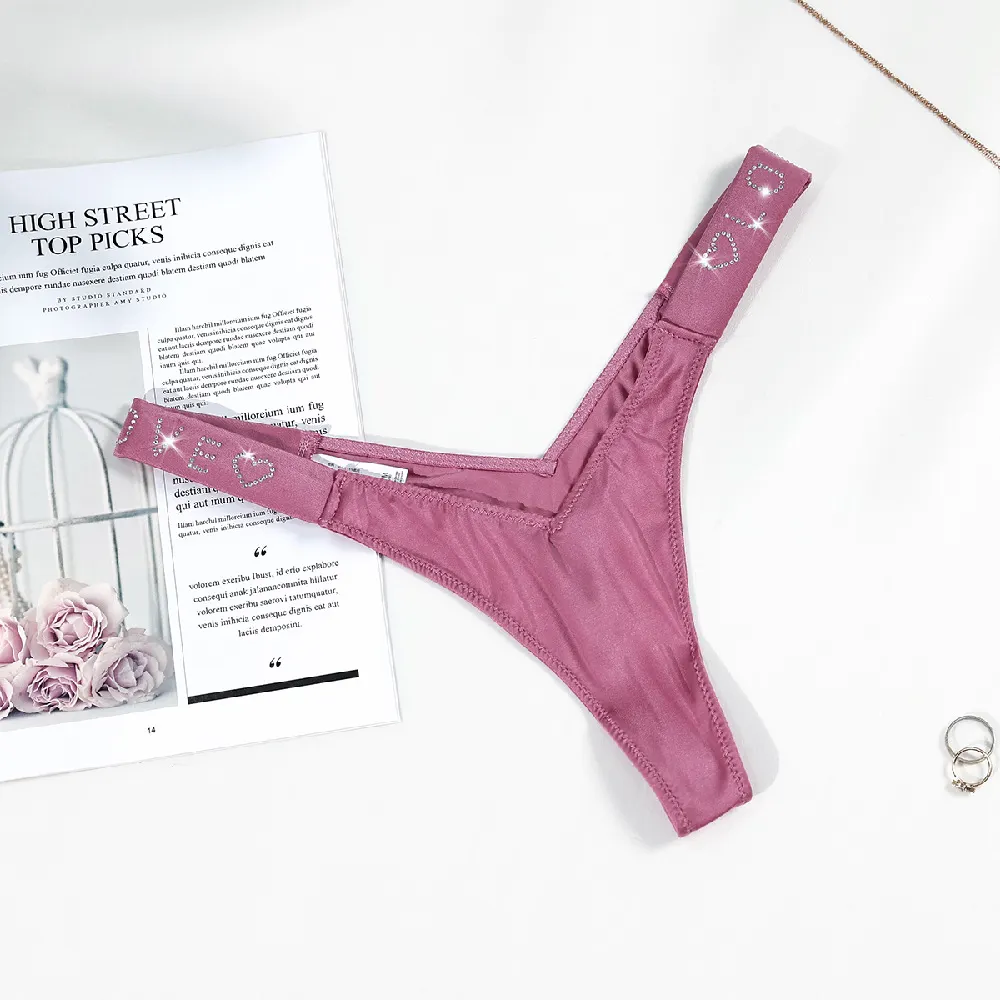 Athvotar Athvotar Water Drill English Letter Loose With Sexy Trousers T Trousers Comfortable Ice Silk Thongs Ladies Trousers