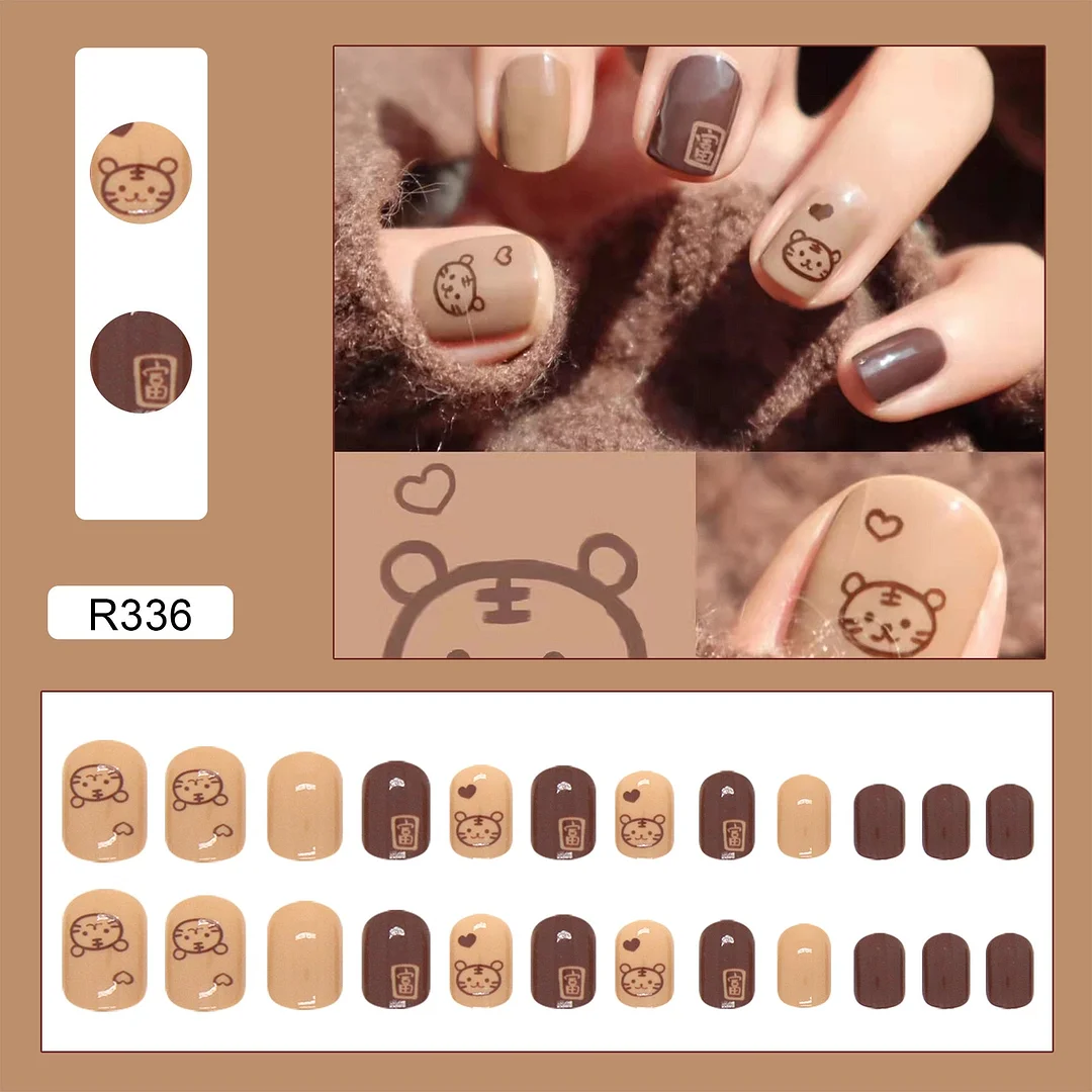 24pcs/box fake short nails with glue round head Finished Nails Manicure Patches Strawberry Patches press on nails with designs-Nail Inspo