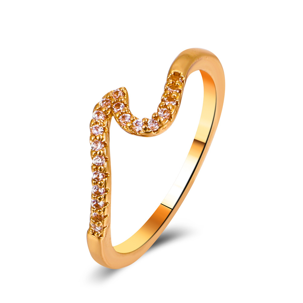 Wave Half Heart Zirconia Gold Plated Ring