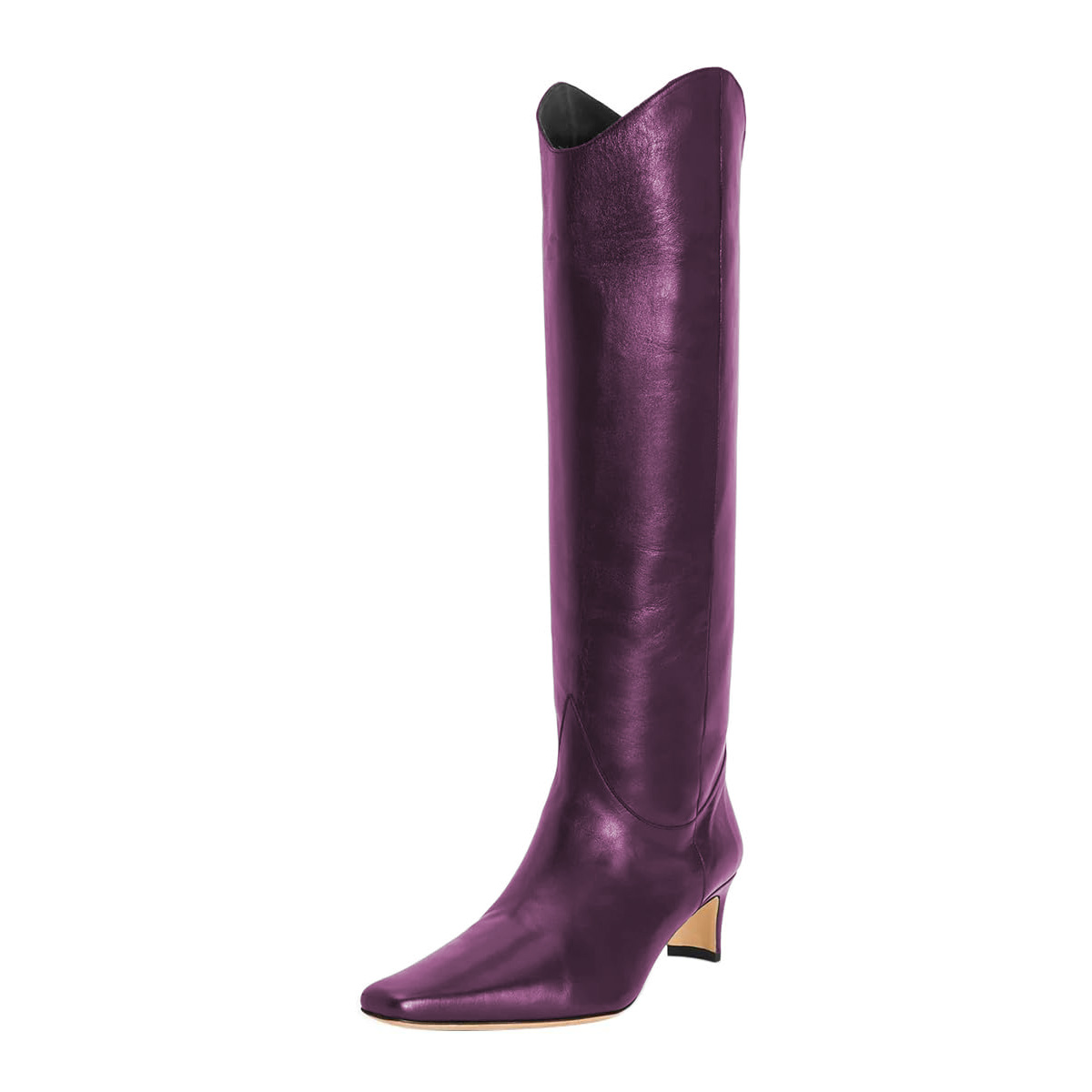 Purple Vegan Leather Square Toe Block Heel Long Boots for Women Nicepairs