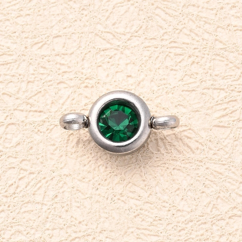 10 Pcs/Package 12×6.5mm Hole 2~2.9mm 304 Stainless Steel K9 Glass Lucky Stone Birthstone Round Simple Solid Color Polished Connectors