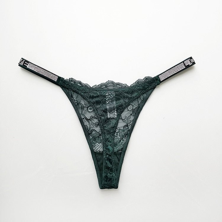 European Sexy Thong Fashion Hollow Out Comfort T-Back Women's Diamond lace Panties Low Waist Seamless Briefs Female Lingerie