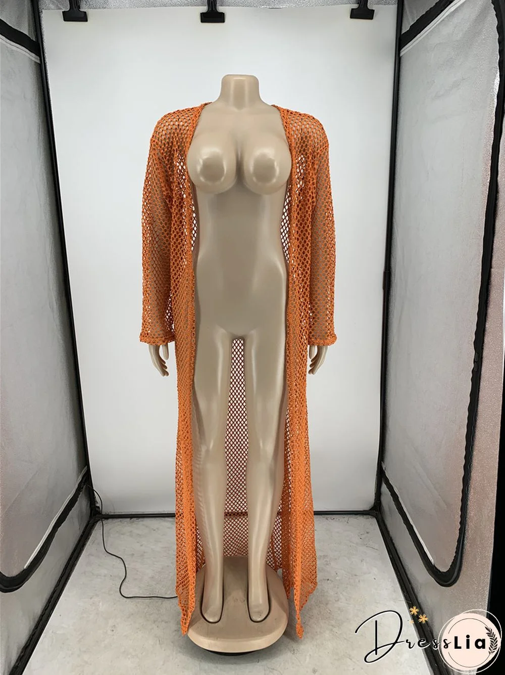 Beachwear Long Sleeve Mesh Grid Cardigan Cover-ups