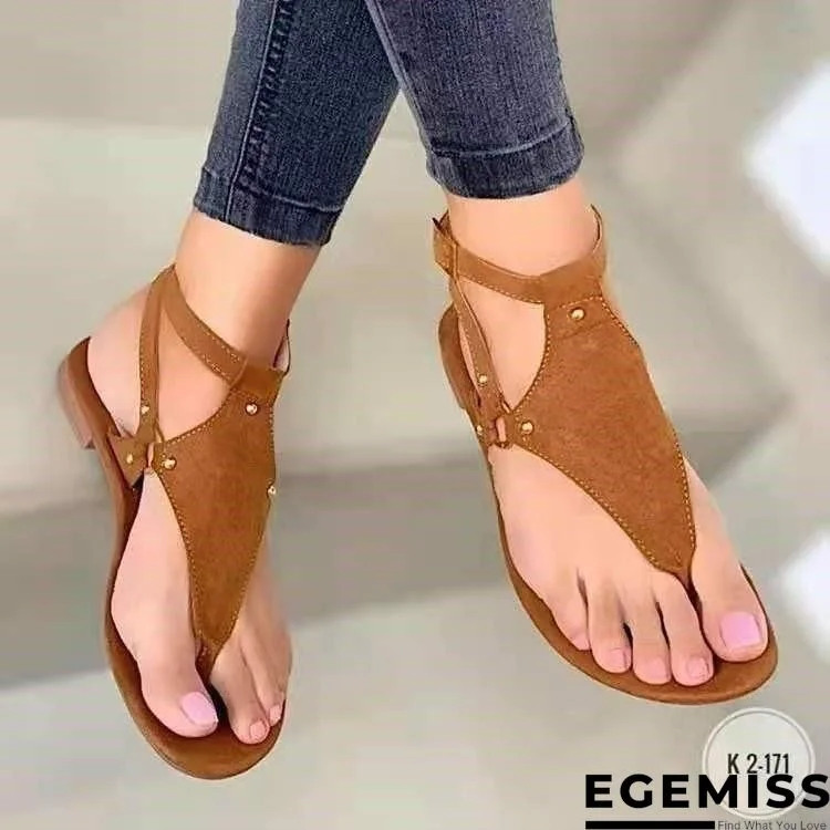 Women Plus Size Flat Shoes Cut Outs Flip Flops Casual Beach Sandal | EGEMISS