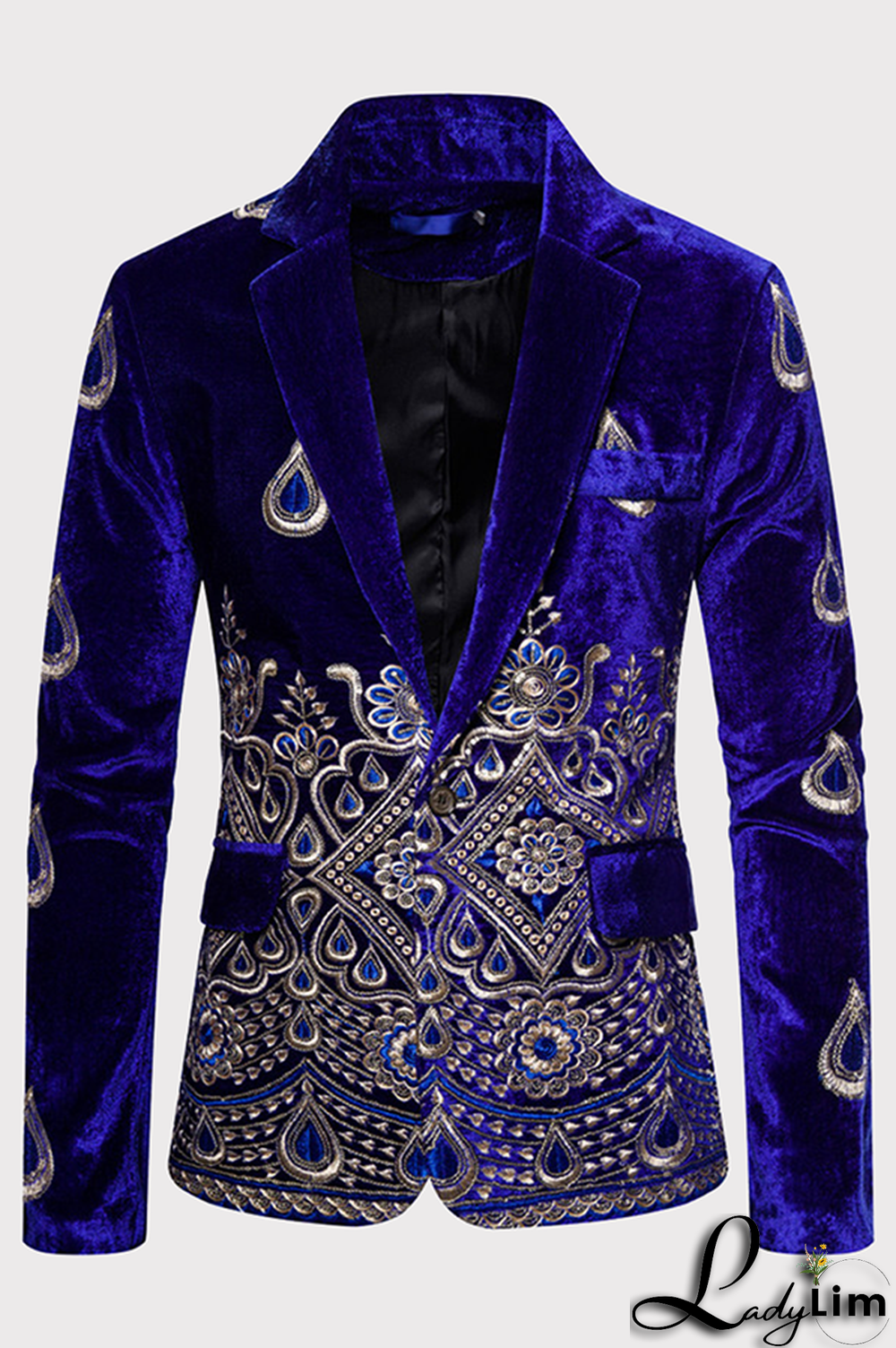 Burgundy Fashion Embroidery Split Joint Buttons Turn-back Collar Outerwear