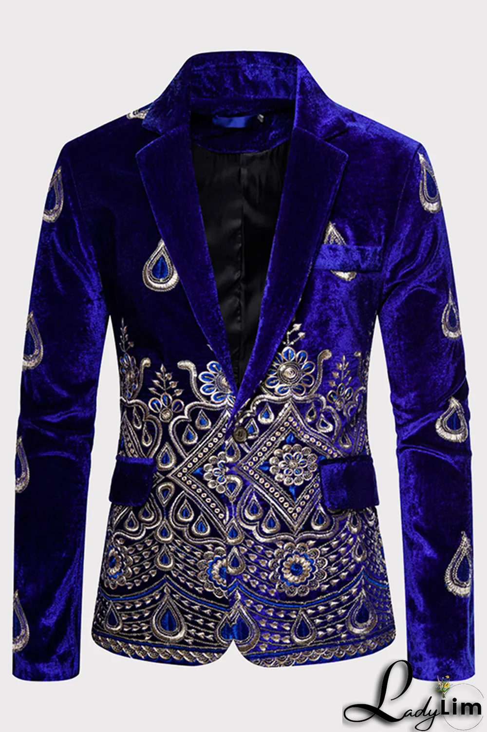 Burgundy Fashion Embroidery Split Joint Buttons Turn-back Collar Outerwear