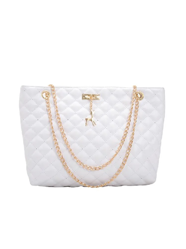 Fashion Leather Handbag Women Large Top-handle Bags Shopping Tote (White)