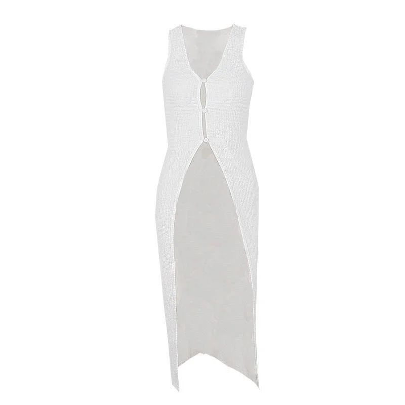Uveng Uveng Hot Style 2023 Summer Women's U-Neck Cardigan In The Long Sleeveless Vest Coat Dress