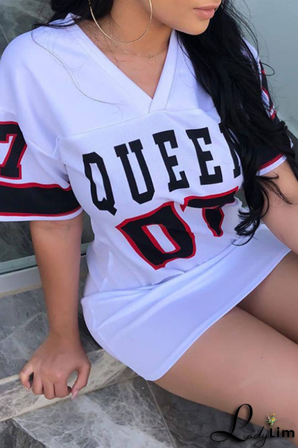 Black Fashion Casual Print Split Joint V Neck Short Sleeve Dress