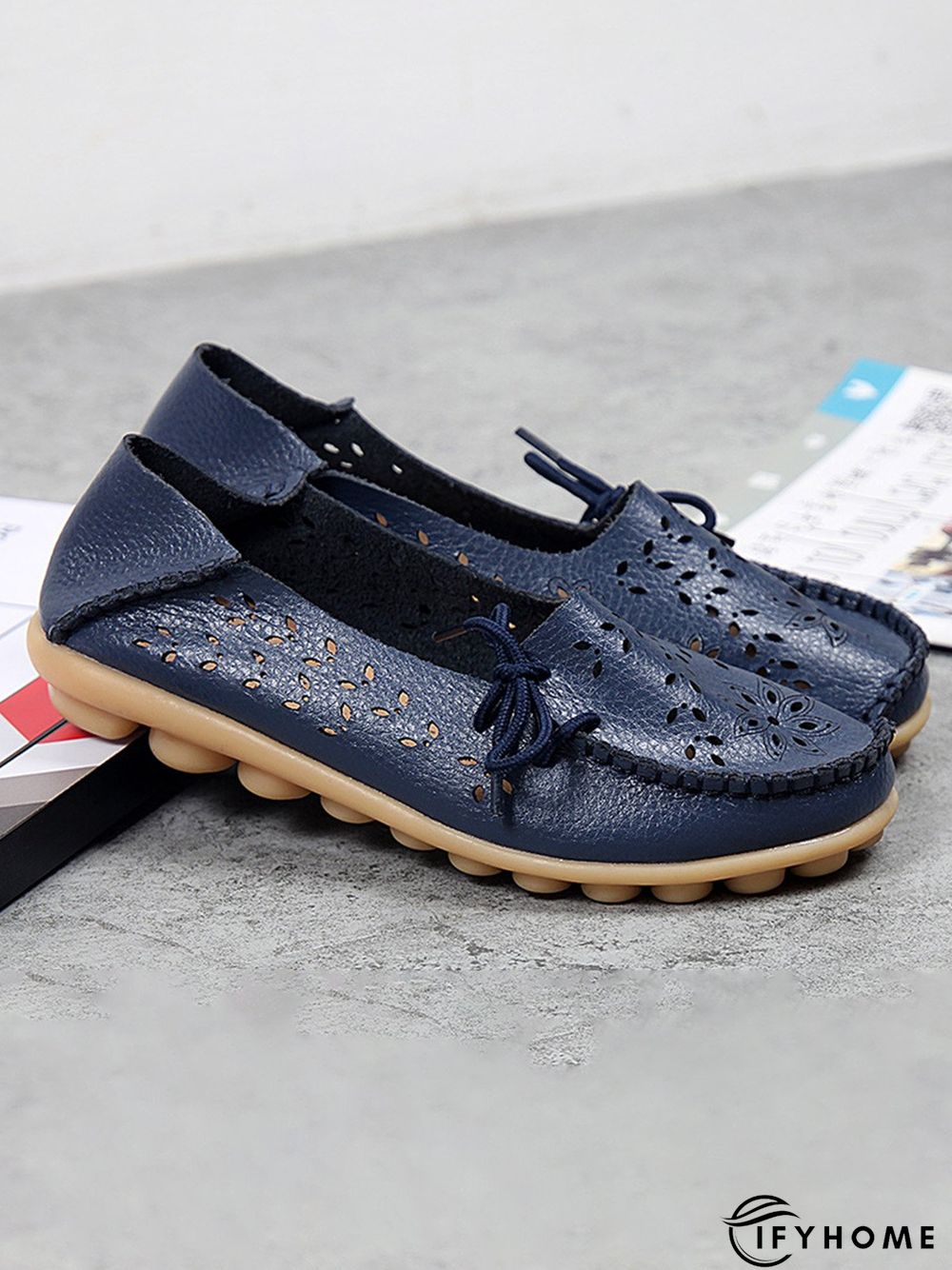 Cowhide Hollow Lace-up Portable Shoes | IFYHOME