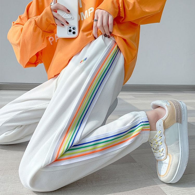 Rainbow Stripe Casual Sports Pants - Modakawa modakawa
