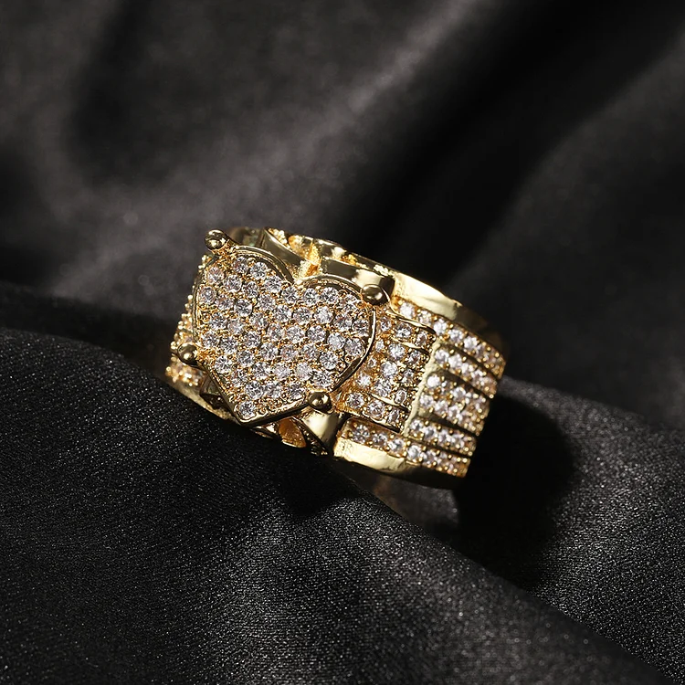 Hip Hop Love Ring Men Ring Iced Out Micro Pave Cz Ring-VESSFUL
