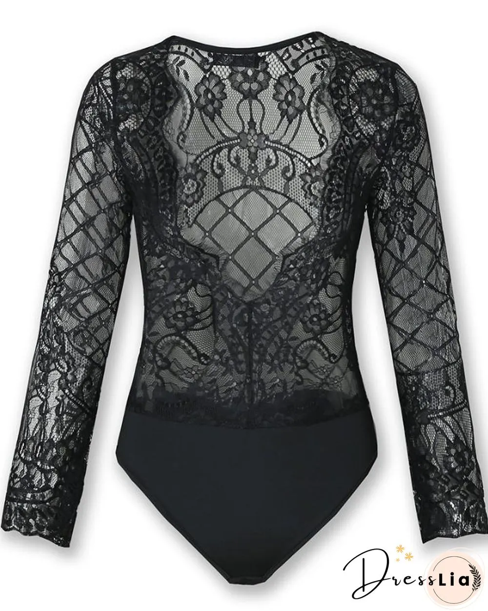 Sheer Eyelash Lace Long Sleeve Bodysuit P14708