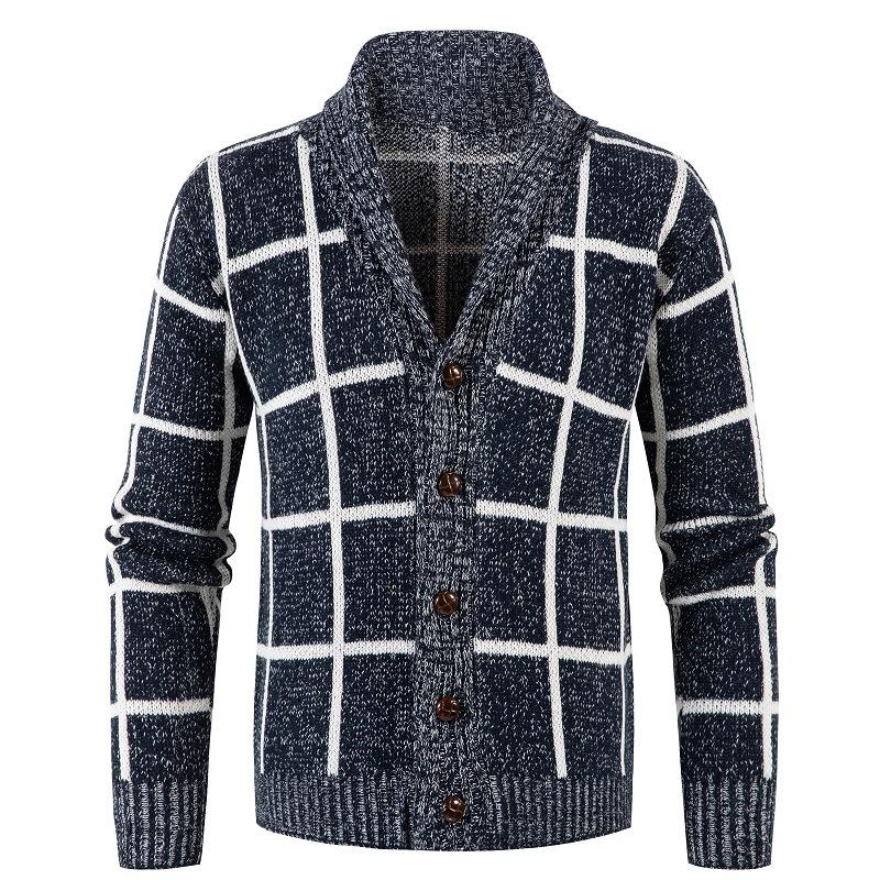 Men's Casual Thickened Plaid Slim Button Cardigan 41300042M