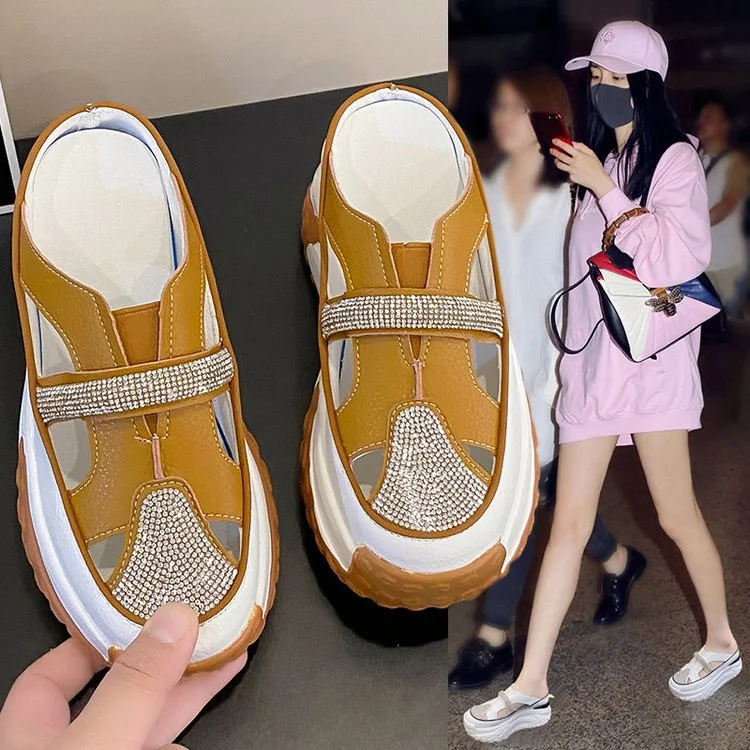 Wongn Wongn Summer New Water Diamond Thick Bottom Slope With Cool Drag Head Half Drag Fashion Casual Slippers Tide