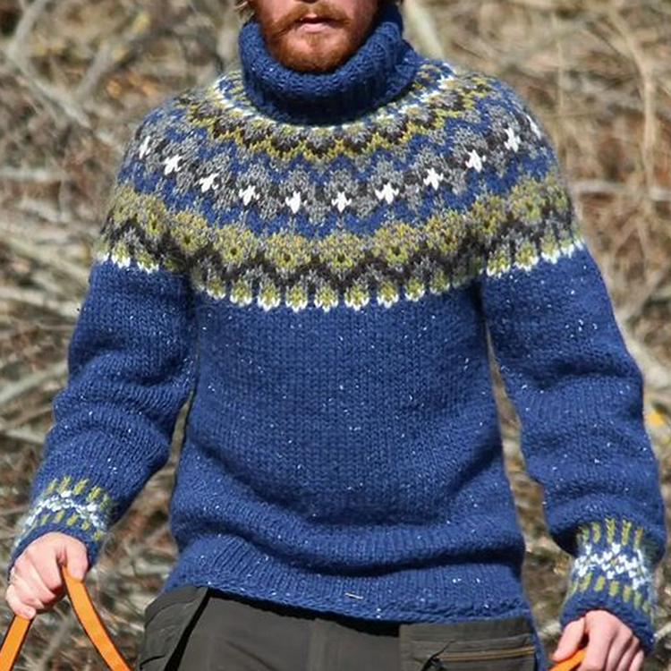 Comstylish Vintage Ullgenser Island Knit Jacquard High Neckline Sweater（Unisex）