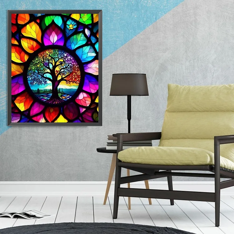 Full Of Diamonds Stained Glass Tree - Full AB Round Drill Diamond Painting  - 40*50CM(Picture)