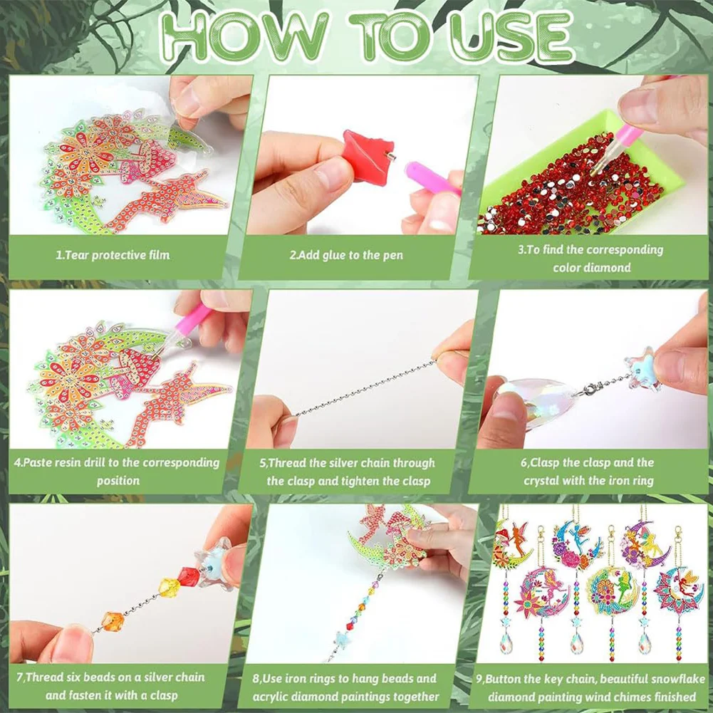 6pcs DIY Elf Suncatcher Diamond Painting Hanging Pendant Diamond Drawing Hanging Ornament