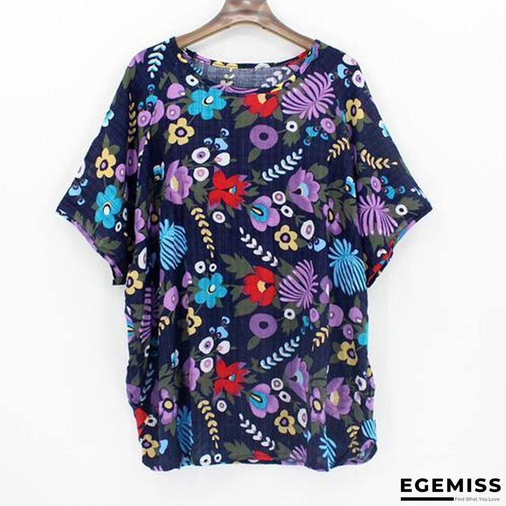 4XL Plus Size Women Batwing Casual Tops Tees Floral Print Cotton Linen Blouses | EGEMISS