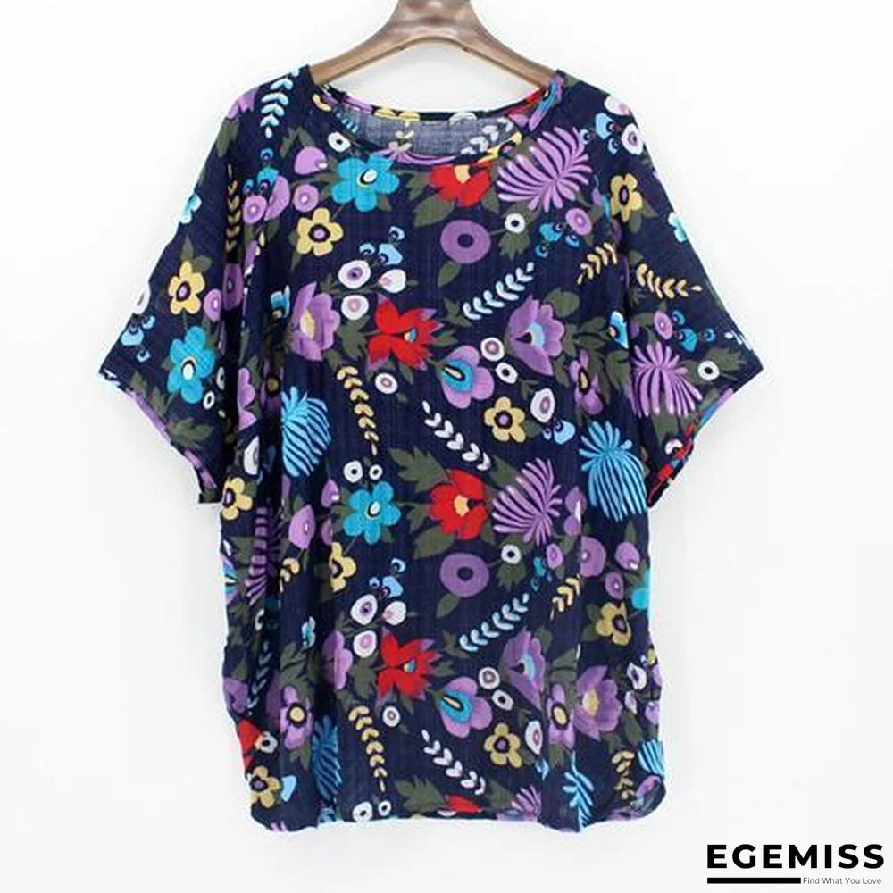 4XL Plus Size Women Batwing Casual Tops Tees Floral Print Cotton Linen Blouses | EGEMISS